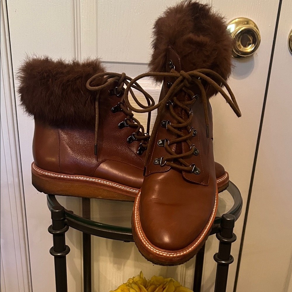 Brown Fur-Capped Lace-Up Boots